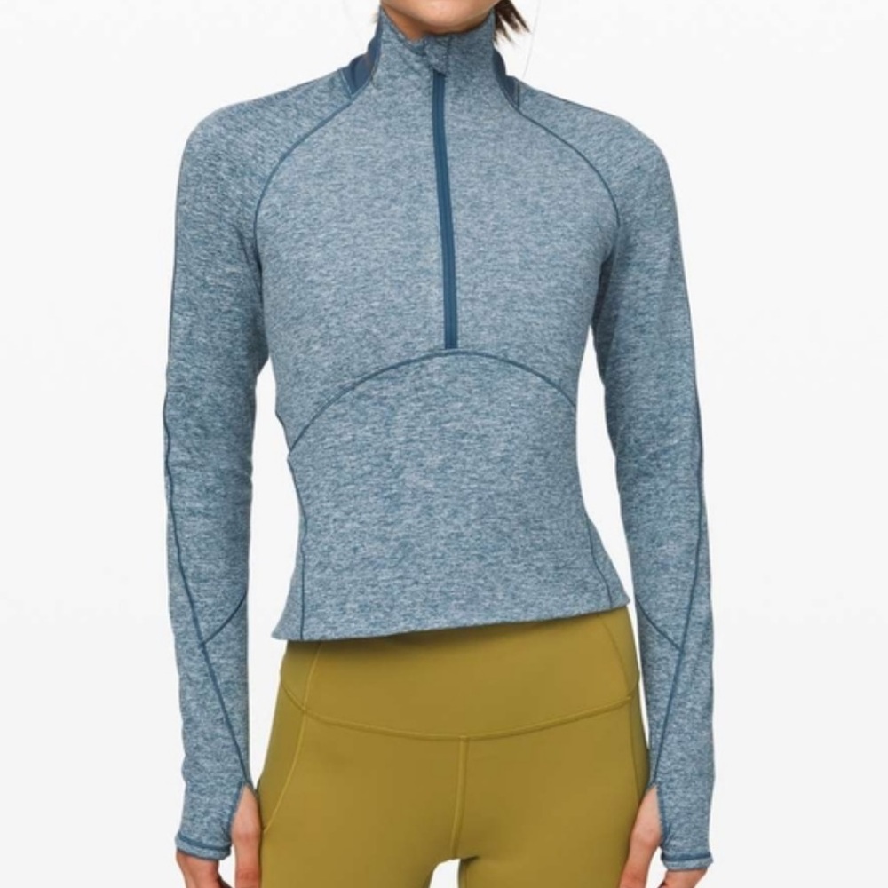 NWOT Lululemon Always Alert Cropped Half Zip Pullover Heather Petrol Blue Size 6